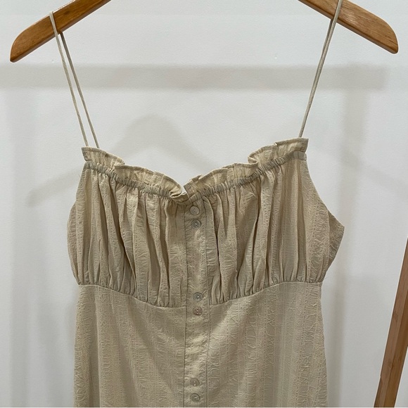 Oak + Fort Textured Ruffle Button Front Maxi Sun Dress in Beige - S - Picture 2 of 6